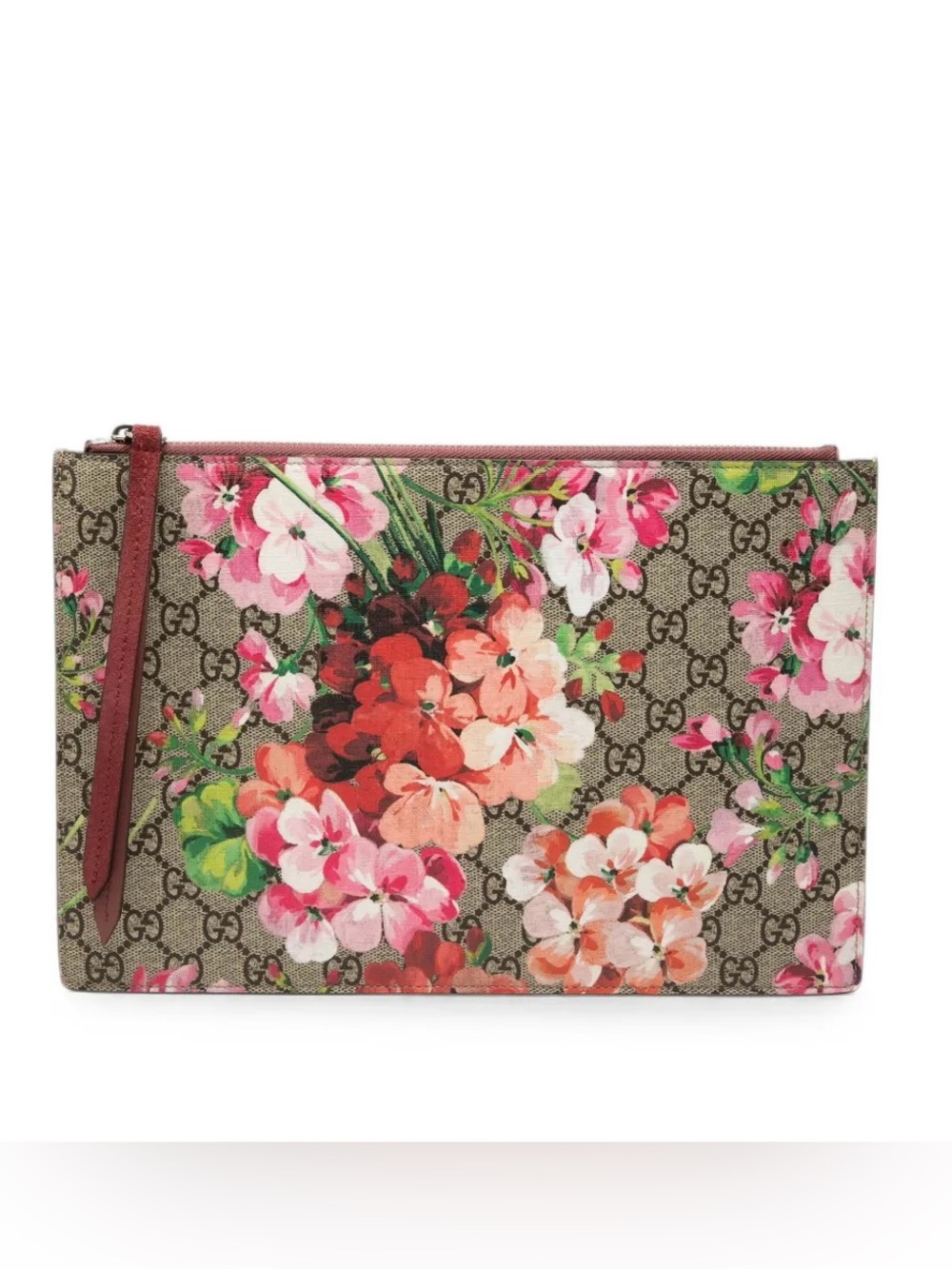 Gucci GG Supreme Floral Blooms Canvas Suede Pouch Clutch Bag Cosmetic Case
